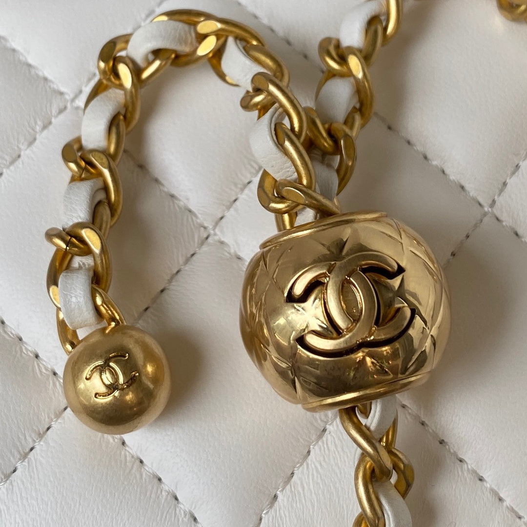 スモール バニティケース 17インチ ホワイトカーフスキン ゴールド金具