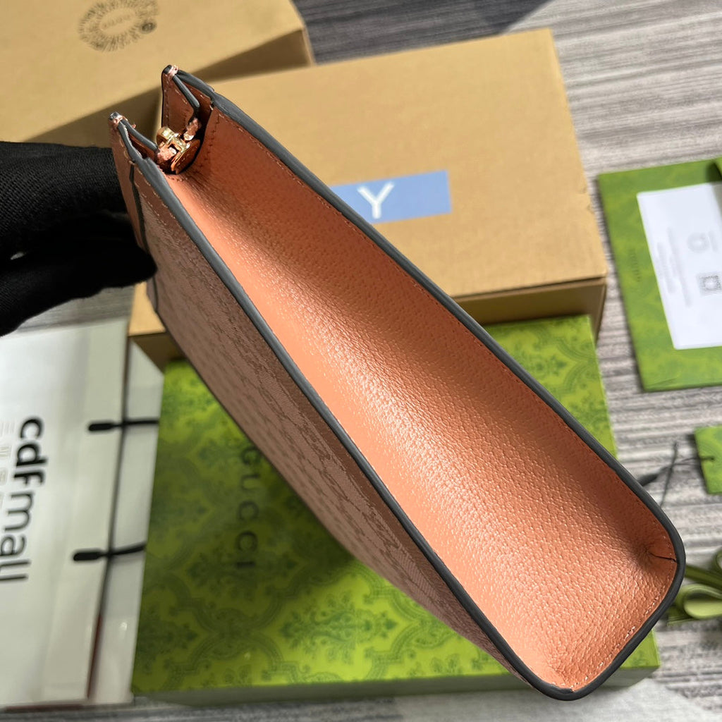 OPHIDIA GG 27 BAG IN LIGHT PINK CANVAS AND CALFKSKIN