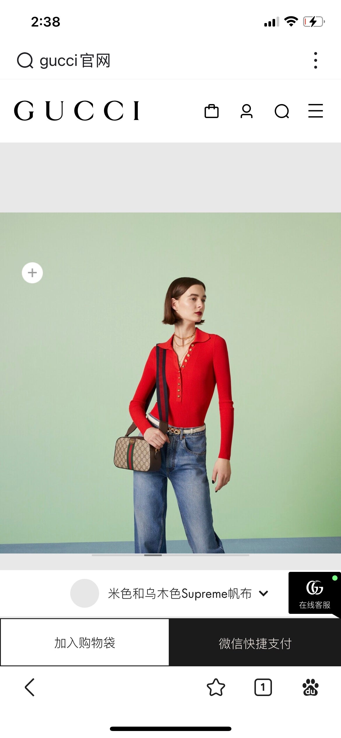 GGオフィディア スモール 24 ベージュキャンバス＆ブラウンカーフスキン