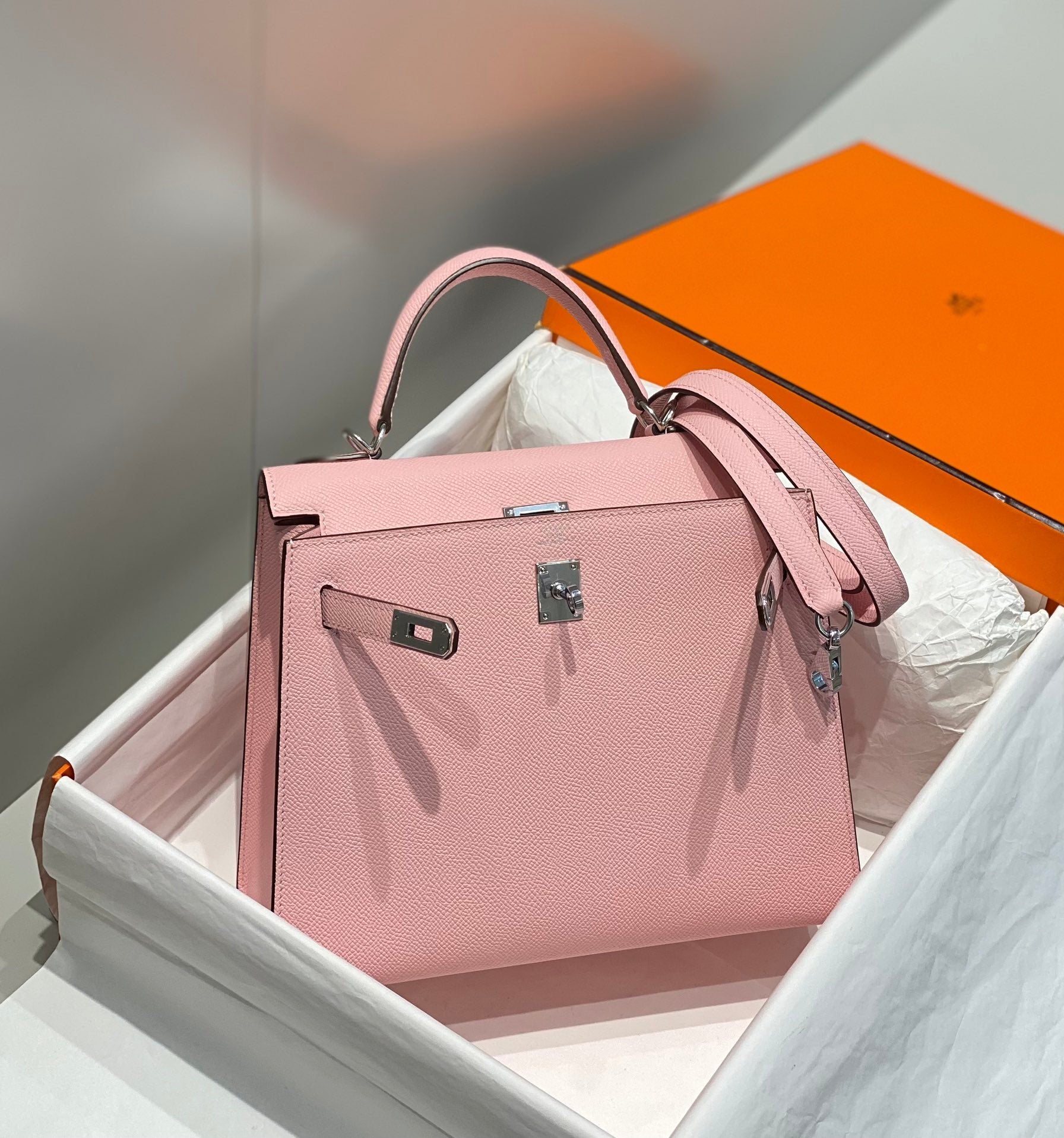 ケリー 25cm ローズサクラ スイフトカーフスキン シルバー金具