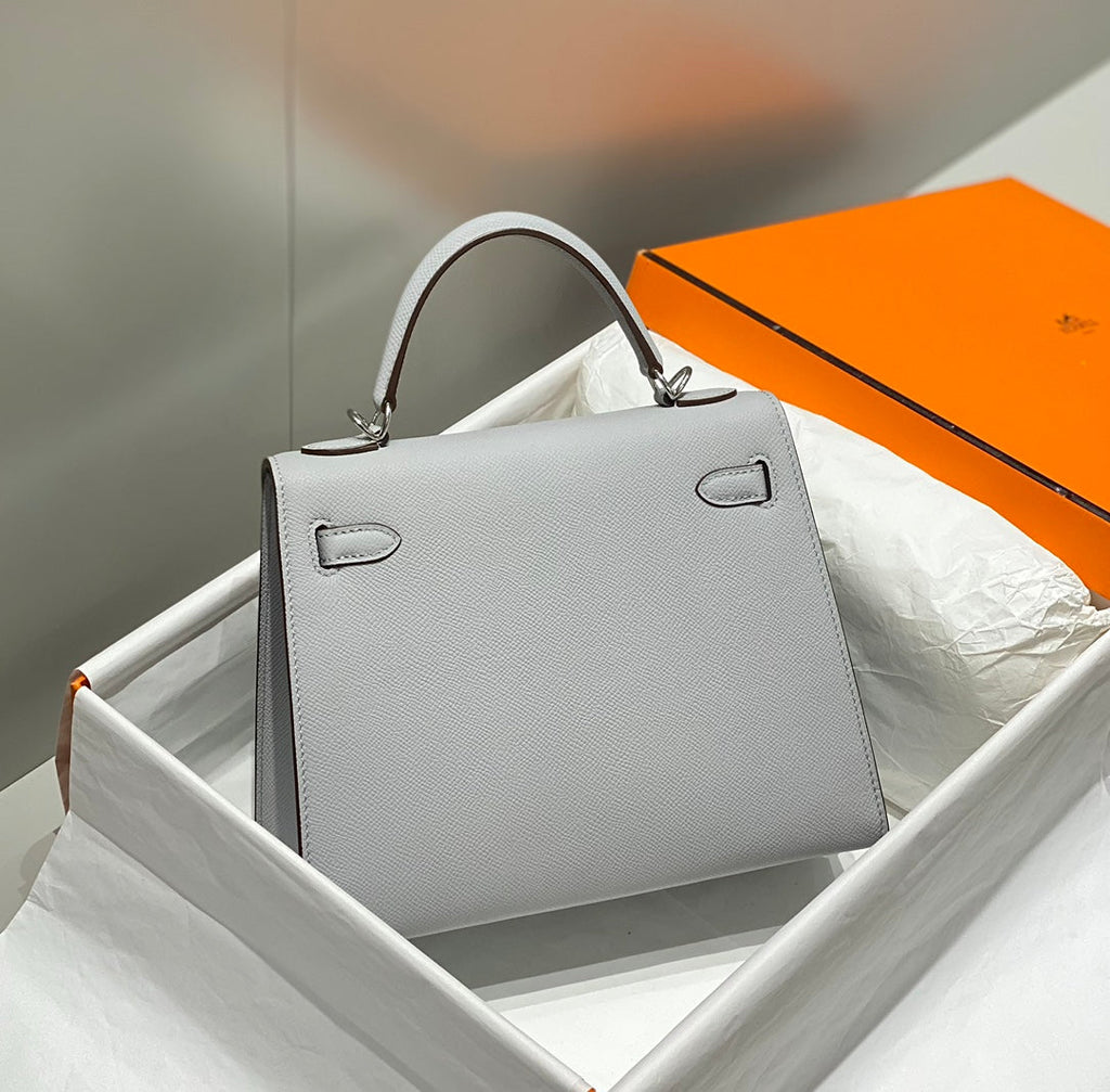 ケリー 25cm グリス ペルル エプソム カーフスキン パラジウム金具