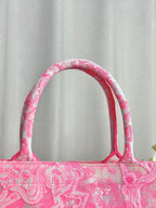 MEDIUM BOOK TOTE 37 CANDY PINK MACROCANNAGE EMBROIDERY