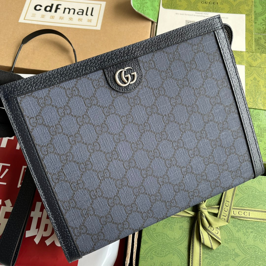 OPHIDIA POUCH 26 IN DARK BLUE MONOGRAM CANVAS AND BLACK LAMBSKIN TRIM