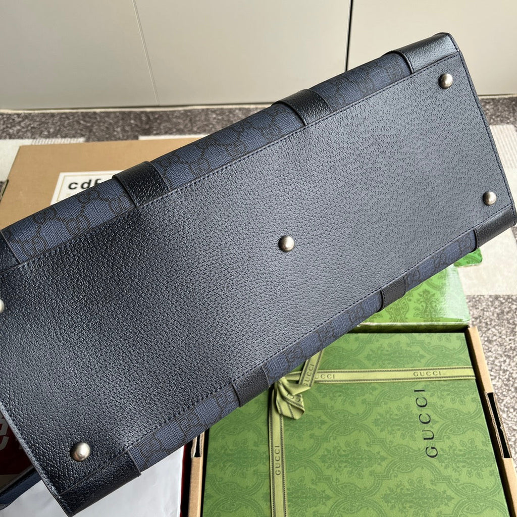 オフィディア ラージトートバッグ 43 ダークブルー＆ブラック GGカーフスキン