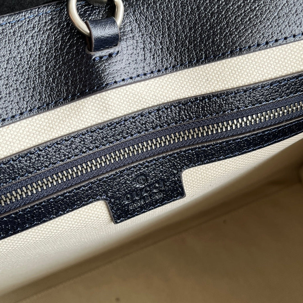 オフィディア ラージトートバッグ 43 ダークブルー＆ブラック GGカーフスキン