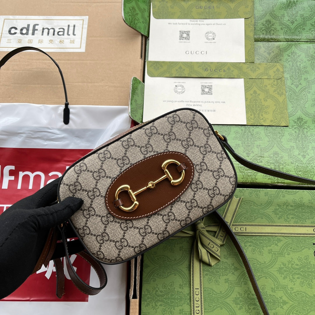 ホースビット 1955 スモール カメラバッグ 20 ベージュ＆エボニー GGブラウン カーフスキン