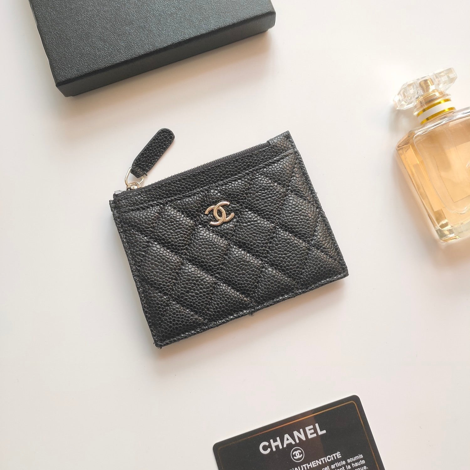 CC ジップカードホルダー 11.5 ブラック グレインカーフスキン ゴールドアイコン