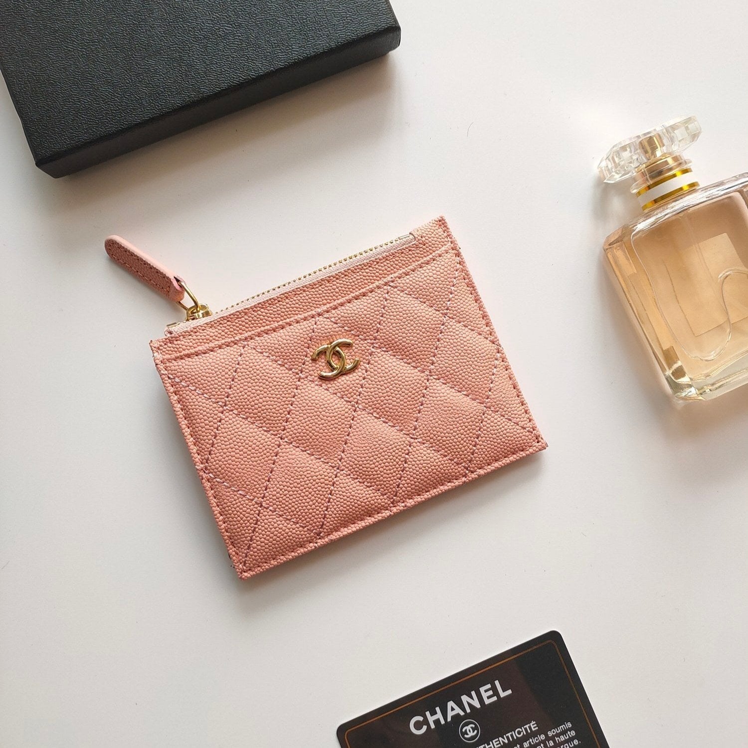 CC ジップカードホルダー 11.5 ピーチグレインカーフスキン ゴールドアイコン