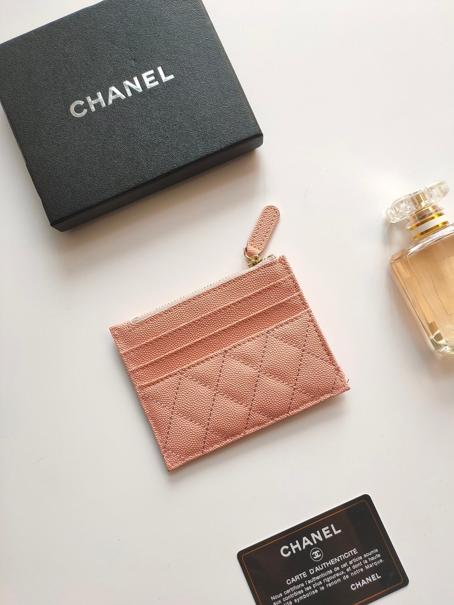 CC ジップカードホルダー 11.5 ピーチグレインカーフスキン ゴールドアイコン