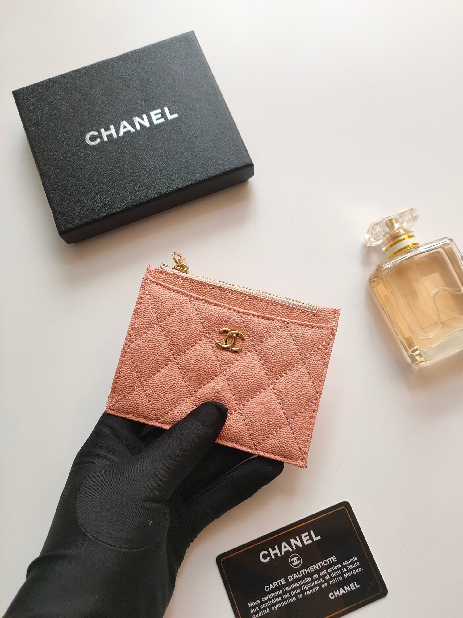 CC ジップカードホルダー 11.5 ピーチグレインカーフスキン ゴールドアイコン