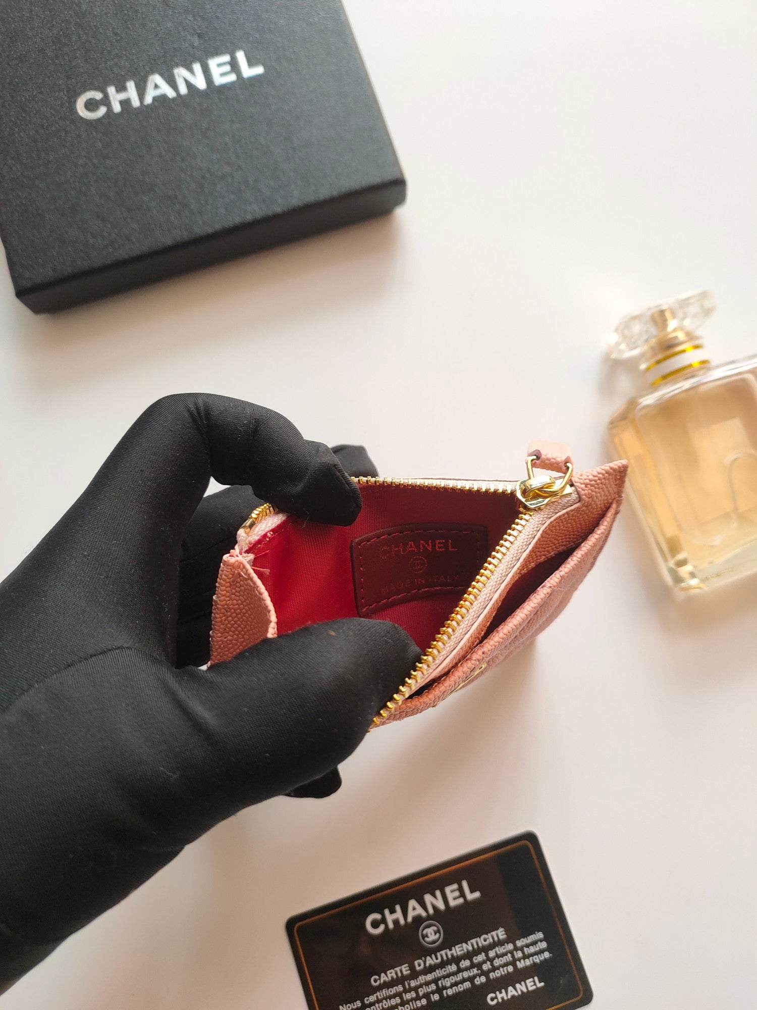 CC ジップカードホルダー 11.5 ピーチグレインカーフスキン ゴールドアイコン