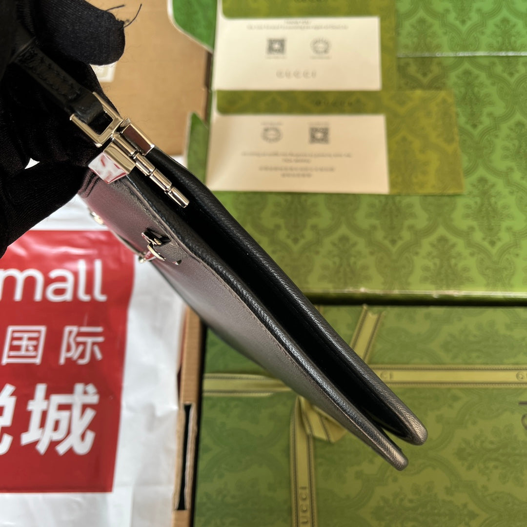 スリムホースビット スモールショルダーバッグ 23インチ ブラックカーフスキン パラジウム金具