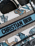 MINI BOOK TOTE 21 BUTTERFLY PATTERN BLUE CALFSKIN