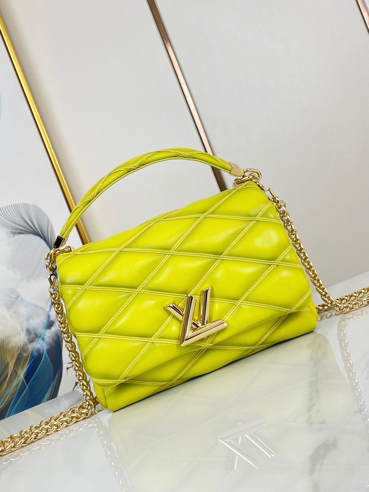 GO-14 MM 23インチ レモンイエロー キルティングラムスキン ゴールドハードウェア