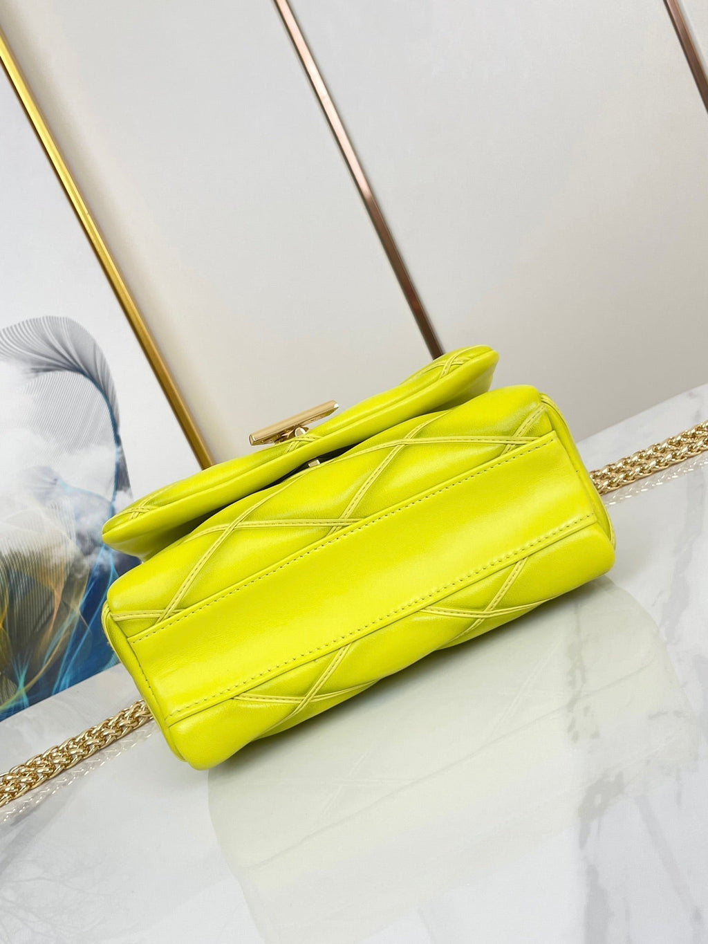 GO-14 MM 23インチ レモンイエロー キルティングラムスキン ゴールドハードウェア