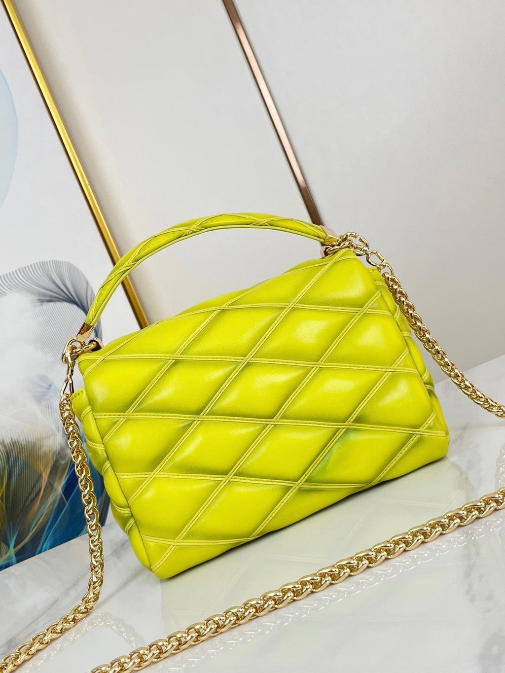 GO-14 MM 23インチ レモンイエロー キルティングラムスキン ゴールドハードウェア