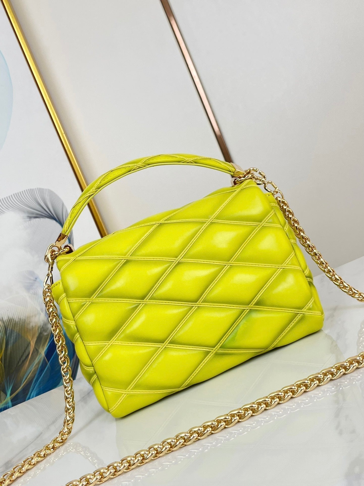 GO-14 MM 23インチ レモンイエロー キルティングラムスキン ゴールドハードウェア