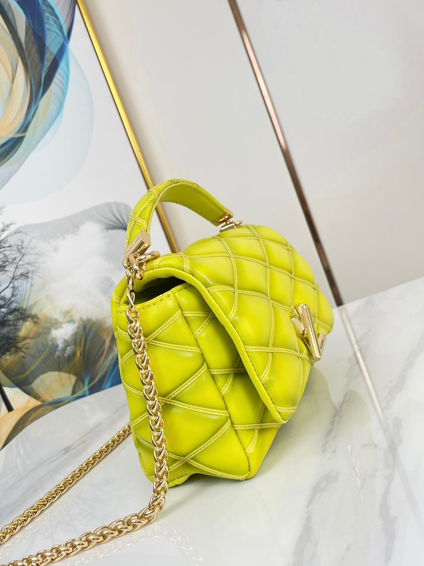 GO-14 MM 23インチ レモンイエロー キルティングラムスキン ゴールドハードウェア