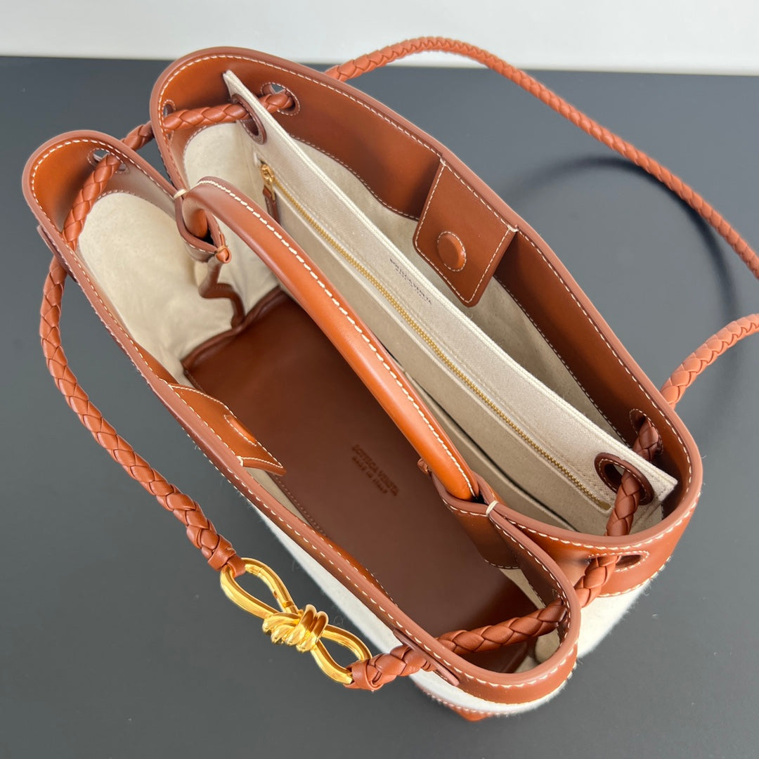 スモール アンダモ 25 ホワイトブラウン カーフスキン＆キャンバス