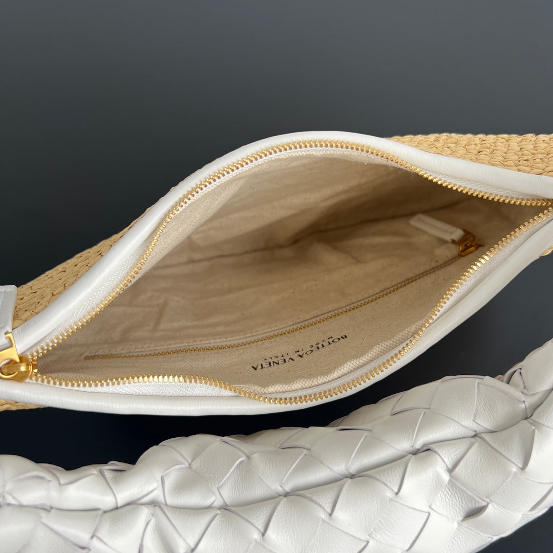 ジェメリ ショルダーバッグ 36 ベージュラフィア＆ホワイトラムスキン