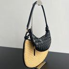 GEMELLI SHOULDER BAG 36 IN BEIGE RAFFIA AND BLACK LAMBSKIN