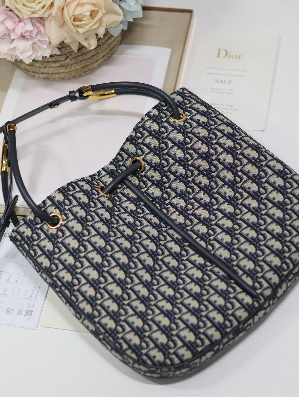 ブルーモノグラムオブリークジャカードのミディアム34ノリータバッグ