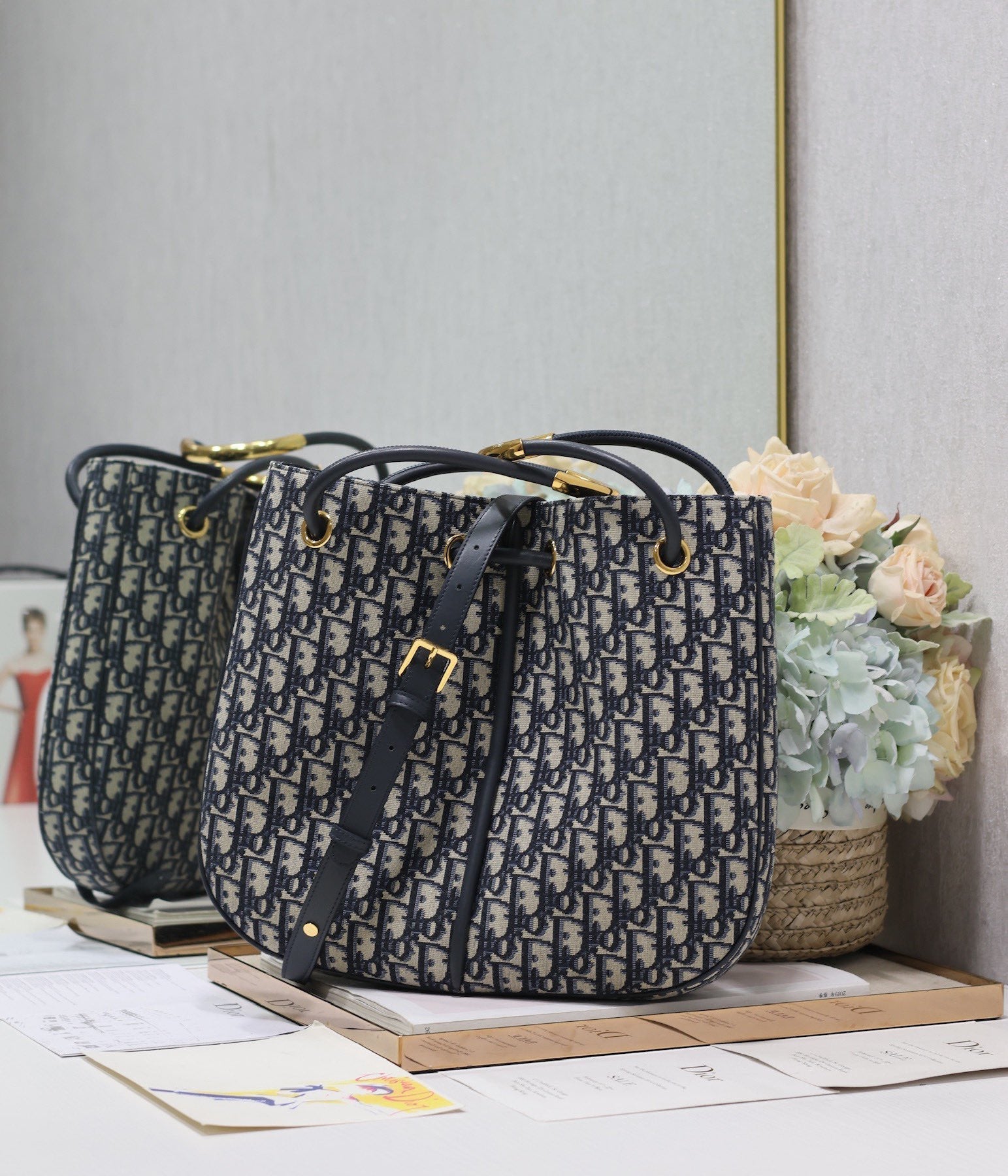 ブルーモノグラムオブリークジャカードのミディアム34ノリータバッグ