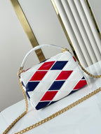 GO-14 MM 23インチ ホワイト レッド ミックス ネイビーブルー キルティング ラムスキン ゴールドハードウェア