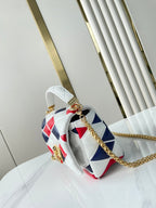 GO-14 MM 23インチ ホワイト レッド ミックス ネイビーブルー キルティング ラムスキン ゴールドハードウェア