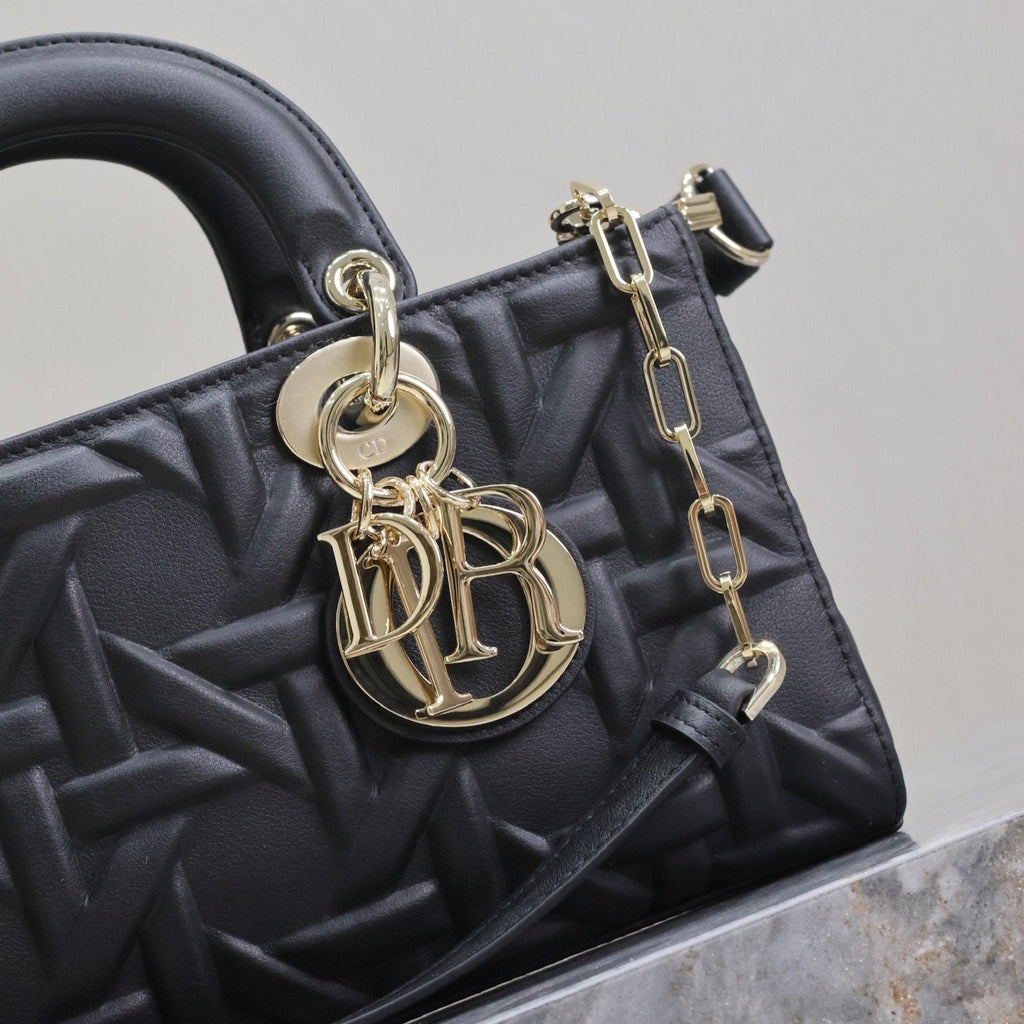 レディD-ジョイバッグ 26インチ ブラック グラフィック カナージュ カーフスキン ペールゴールド仕上げ メタルチャーム