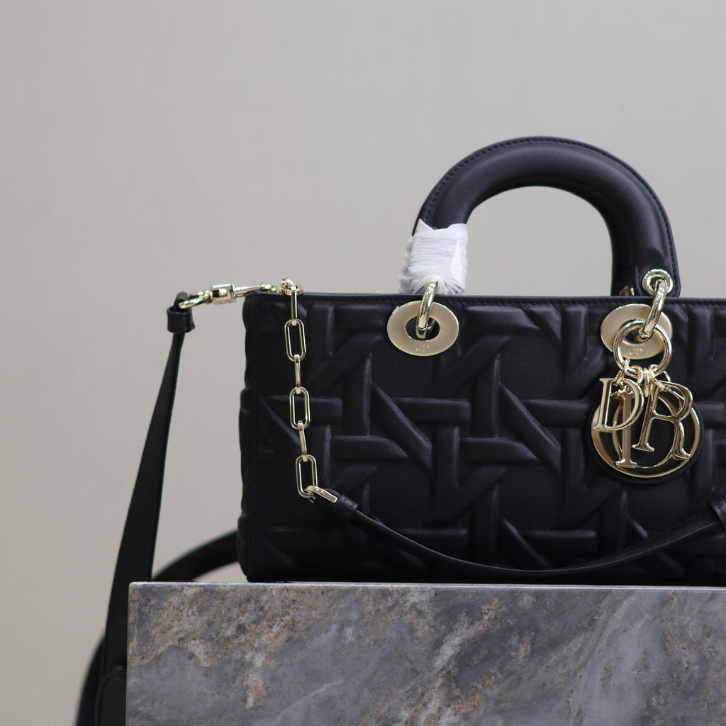 レディD-ジョイバッグ 26インチ ブラック グラフィック カナージュ カーフスキン ペールゴールド仕上げ メタルチャーム