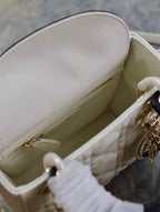 MINI LADY BAG 17 IN WHITE QUILTED MACROCANNAGE CALFSKIN BLACK STRAP