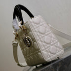 LADY BAG 20 IN WHITE QUILTED MACROCANNAGE CALFSKIN BLACK STRAP