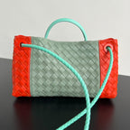 EAST WEST ANDIAMO BAG 29 IN ORANGE AND LIGHT GREEN CALFSKIN