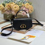 SMALL 19 MONTAIGNE AVENUE TOP HANDLE BAG BLACK SMOOTH CALFSKIN 221147