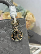 LADY SMALL BAG 20 IN GREY MACROCANNAGE LAMBSKIN GOLD HARDWARE