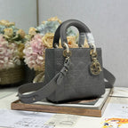 LADY SMALL BAG 20 IN GREY MACROCANNAGE LAMBSKIN GOLD HARDWARE