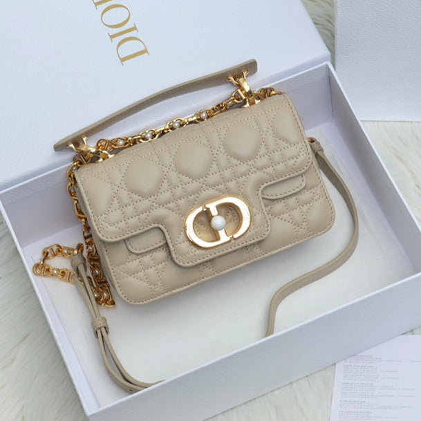 JOLIE TOP HANDLE BAG 19 IN BEIGE CANNAGE CALFSKIN