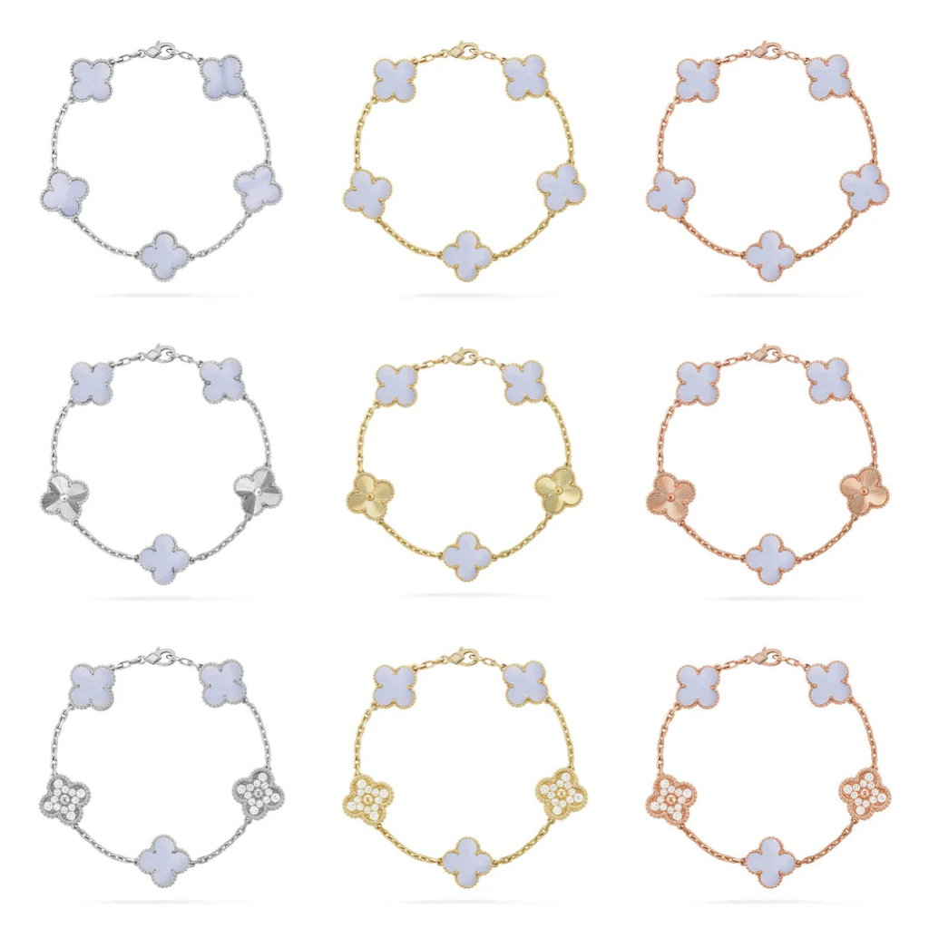 [⭐JeweliWhal] CLOVER 5 MOTIF PURPLE CHALCEDONY BRACELET COLLECTION