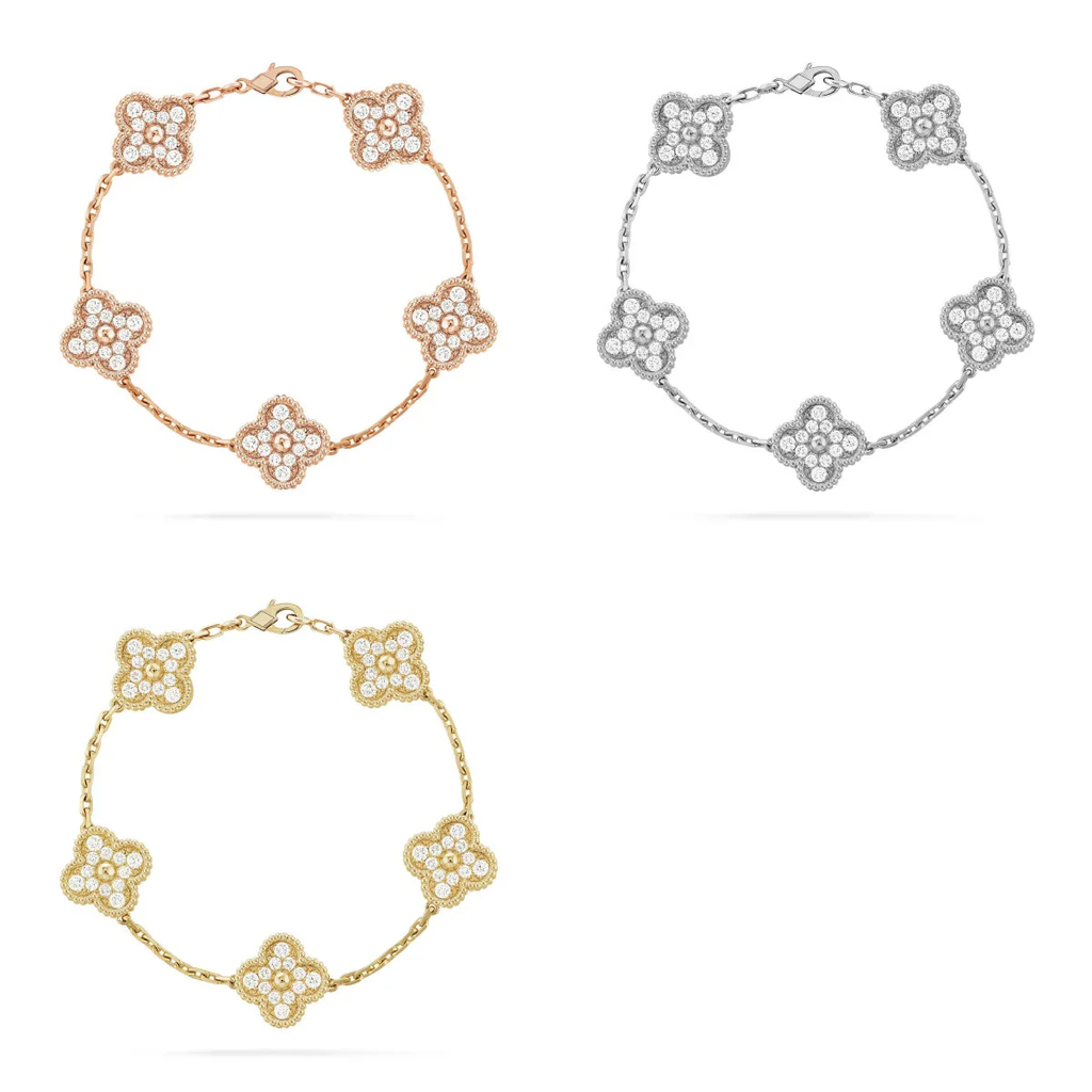 [⭐JeweliWhal] CLOVER 5 MOTIF FULL DIAMOND BRACELET COLLECTION