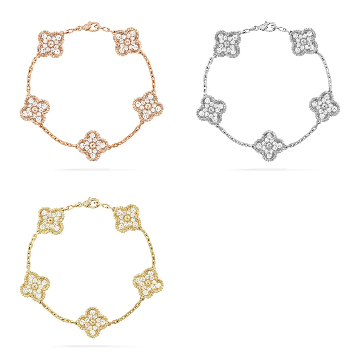 [⭐JeweliWhal] مجموعة سوار CLOVER 5 MOTIF المرصعة بالماس بالكامل