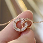 [⭐JeweliWhal]LOVE 7.6MM NECKLACE ROSE GOLD AND SILVER  FULL DIAMOND