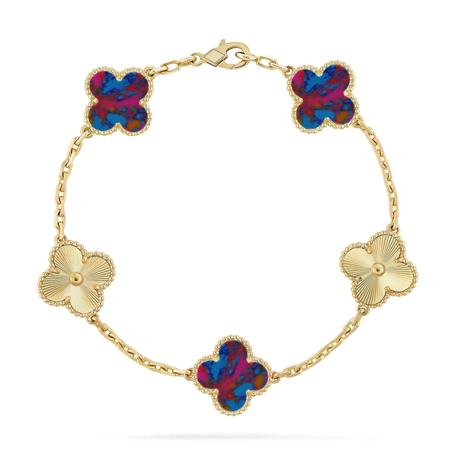 [⭐JeweliWhal]CLOVER 5 MOTIF COLOR GEMSTONES BRACELET COLLECTION