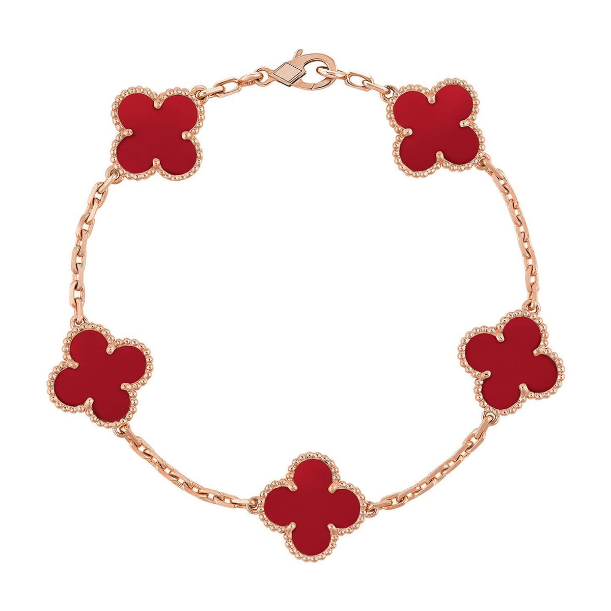 [⭐JeweliWhal] CLOVER 5 MOTIF RED CORNELIAN BRACELET COLLECTION