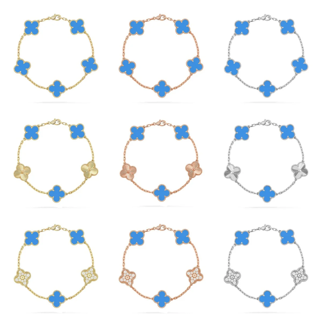 [⭐JeweliWhal] CLOVER 5 MOTIF BLUE AGATE BRACELET COLLECTION