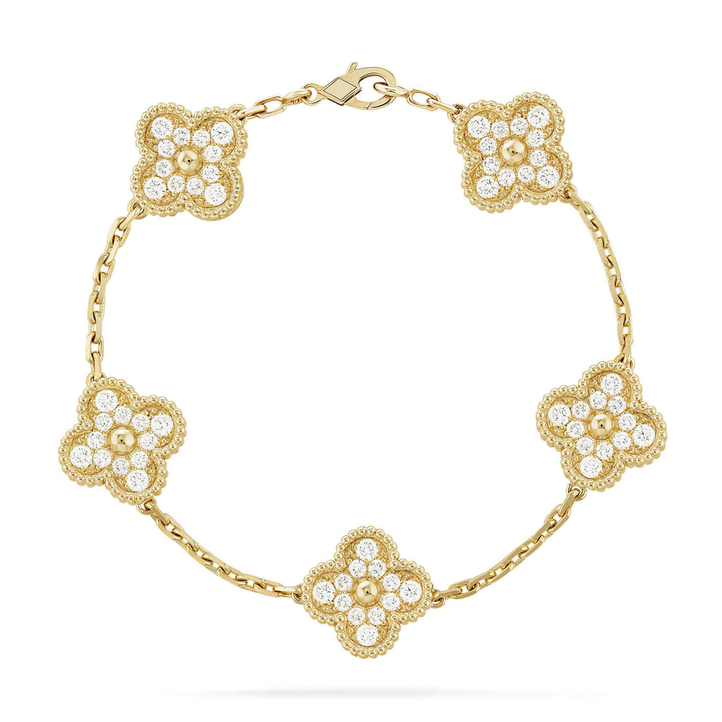 [⭐JeweliWhal] CLOVER 5 MOTIF FULL DIAMOND BRACELET COLLECTION