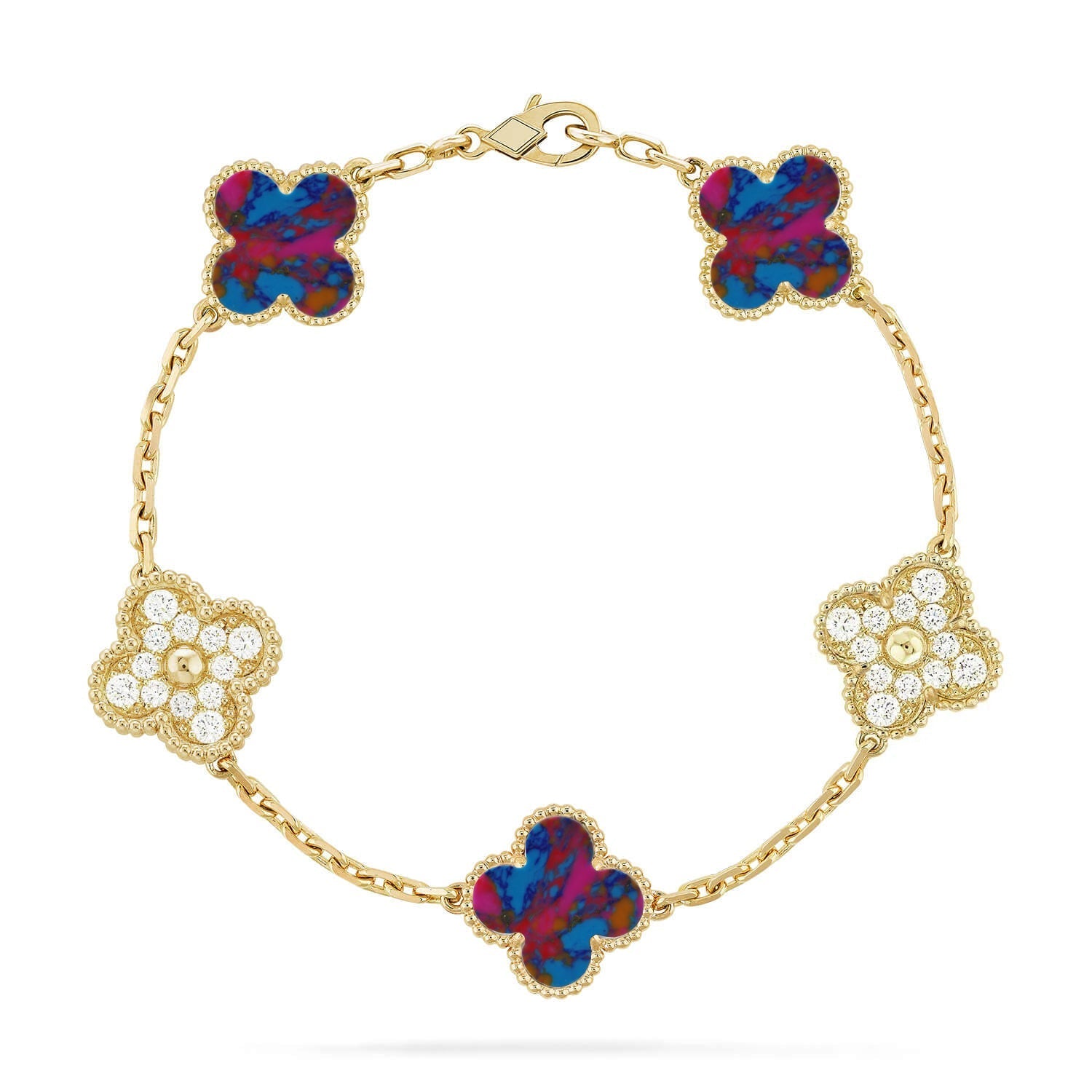 [⭐JeweliWhal]CLOVER 5 MOTIF COLOR GEMSTONES BRACELET COLLECTION