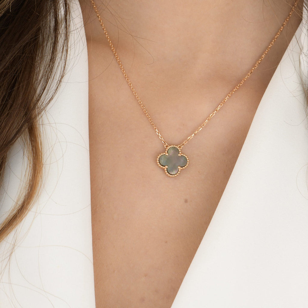 [⭐JeweliWhal]CLOVER 15MM  GRAY MOTHER OF PEARL NECKLACE