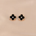 [⭐JeweliWhal]CLOVER MEDIUM 1 MOTIFS ONYX DIAMOND EARRINGS