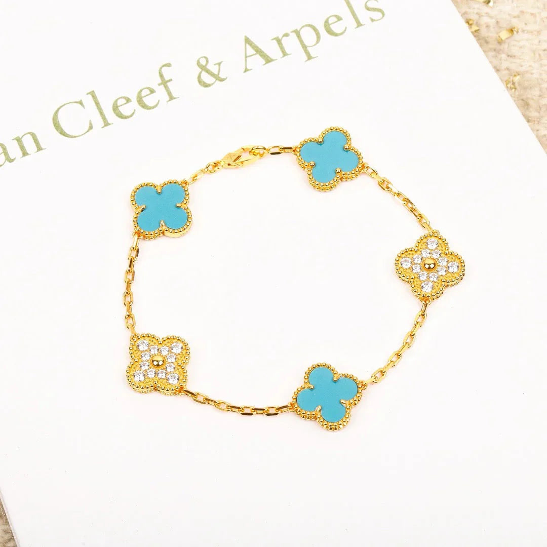 [⭐JeweliWhal] CLOVER 5 MOTIF TURQUOISE BRACELET COLLECTION